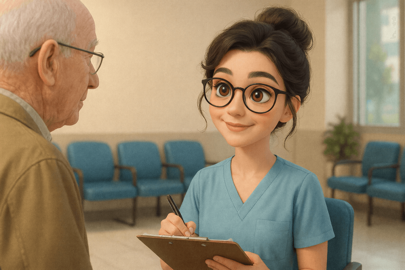 Ineke doet de intake met een patiënt